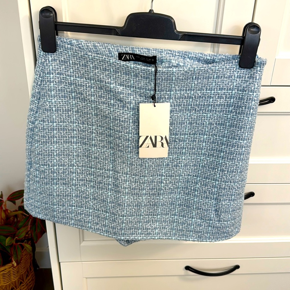Zara Blue Tweed Jean Shorts